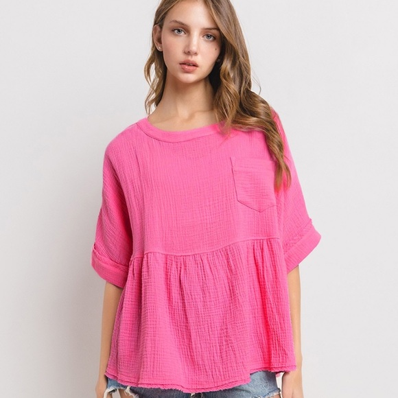 41 Boho Oversized Gauze Short Sleeve Top - Picture 6 of 6